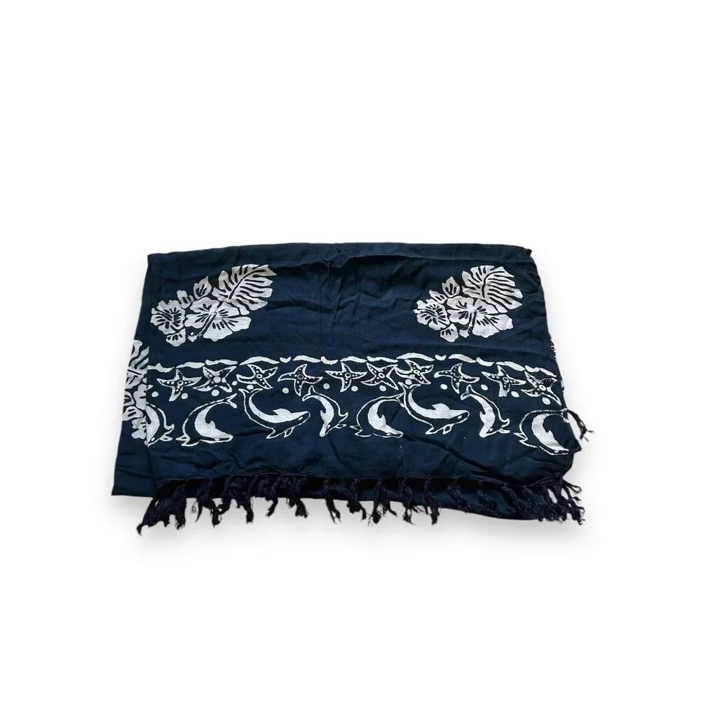 100% Rayon Blue & White Swimsuit Beach Cover 60” X 40” Scarf Women